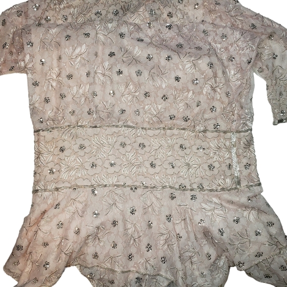 Vtg Judith Ann Plus Pink Dress Sz 2X 18-20 Floral Bead Sequin Drop Waist Flapper - Picture 9 of 16